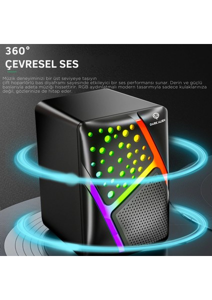 Dark Alien S-511 LED Işıklı Rgb 1+1 Hoparlör Laptop- Pc Uyumlu 6 Watt Çıkış modelleri