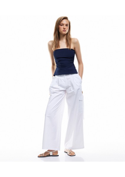 Yeni Sezon Krep Scuba Kumaş Drape Detaylı Asimetrik Straplez Üst