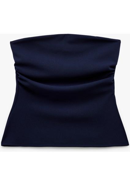 Yeni Sezon Krep Scuba Kumaş Drape Detaylı Asimetrik Straplez Üst
