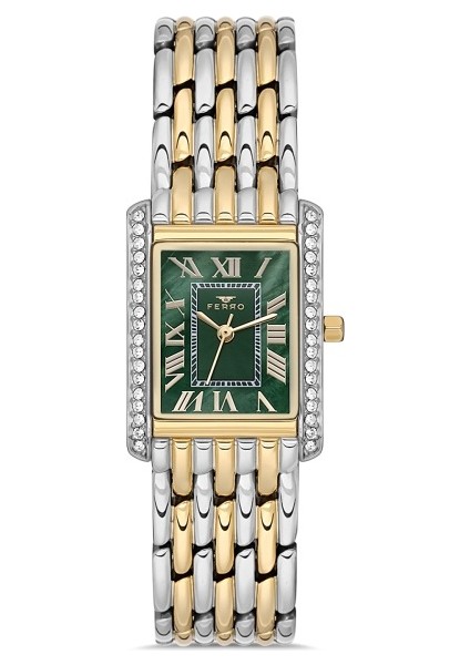 FL21483A-D6 Quartz Çelik Altın/gri Yeşil Kadran 22 mm Kadın Kol Saati