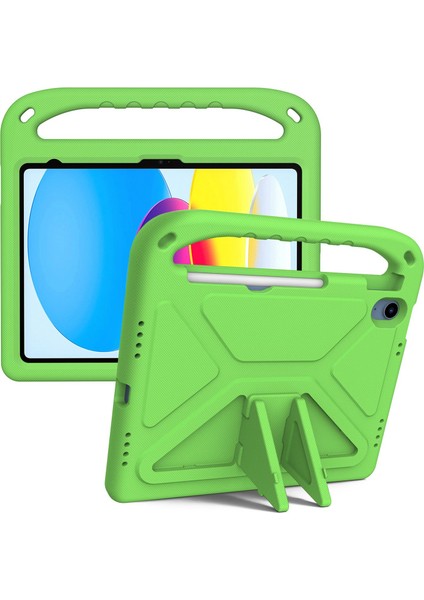 iPad (2025)/10.9 (2022) Taşınabilir El Tutacağı Eva Tablet Kılıfı Katlanabilir Destekli Darbeye Dayanıklı Koruyucu Kılıf-Yeşil (Yurt Dışından)