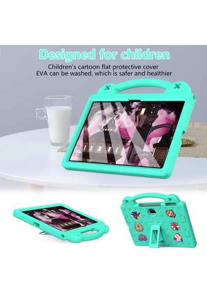 Honor Pad 9 Tablet Kılıfı Için Çizilmez Eva Sevimli Desenler Kickstand Kılıfı ve Sapı-Yeşil (Yurt Dışından)