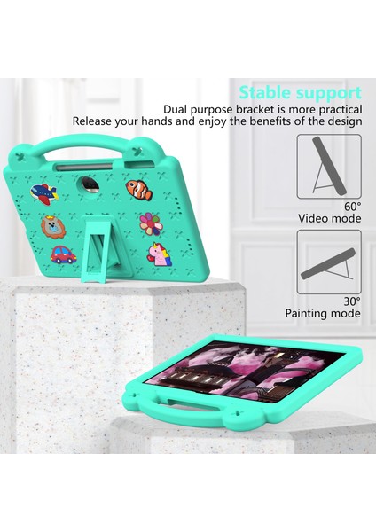 Honor Pad 9 Tablet Kılıfı Için Çizilmez Eva Sevimli Desenler Kickstand Kılıfı ve Sapı-Yeşil (Yurt Dışından)