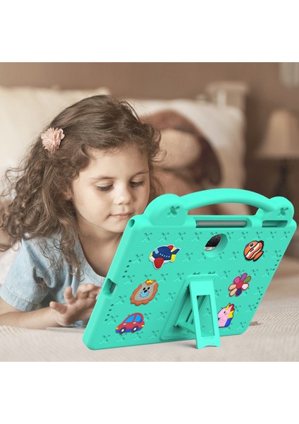 Honor Pad 9 Tablet Kılıfı Için Çizilmez Eva Sevimli Desenler Kickstand Kılıfı ve Sapı-Yeşil (Yurt Dışından)