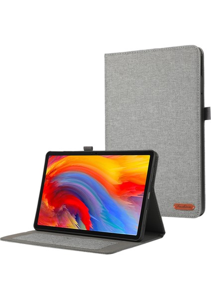 Lenovo Tab M11 Plus Deri Kılıf Kart Tutucu Kumaş Doku Tablet Standı Kapağı-Gri (Yurt Dışından)