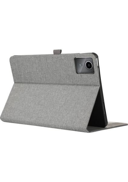 Lenovo Tab M11 Plus Deri Kılıf Kart Tutucu Kumaş Doku Tablet Standı Kapağı-Gri (Yurt Dışından)