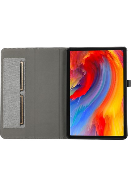 Lenovo Tab M11 Plus Deri Kılıf Kart Tutucu Kumaş Doku Tablet Standı Kapağı-Gri (Yurt Dışından)