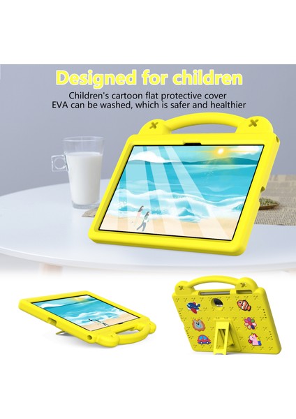 Honor Pad 9 Tablet Kılıfı Için Çizilmez Eva Sevimli Desenler Kickstand Kılıfı ve Sapı-Sarı (Yurt Dışından)