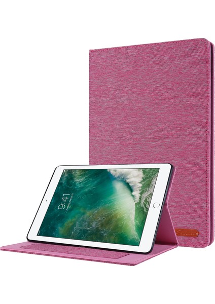 Kumaş Dokulu Kart Yuvaları Standlı Deri Kapaklı Kılıf iPad 10.2(2021)/(2020)/(2019)-PEMBE (Yurt Dışından)