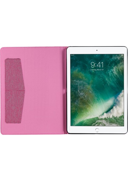 Kumaş Dokulu Kart Yuvaları Standlı Deri Kapaklı Kılıf iPad 10.2(2021)/(2020)/(2019)-PEMBE (Yurt Dışından)