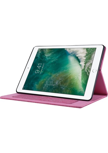 Kumaş Dokulu Kart Yuvaları Standlı Deri Kapaklı Kılıf iPad 10.2(2021)/(2020)/(2019)-PEMBE (Yurt Dışından)