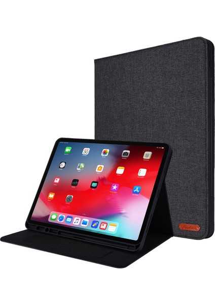 Kumaş Dokulu Kart Yuvaları Standı Deri Kılıf iPad Pro 12.9 (2022)/(2021)/(2020)/(2018)-SIYAH (Yurt Dışından)