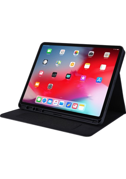 Kumaş Dokulu Kart Yuvaları Standı Deri Kılıf iPad Pro 12.9 (2022)/(2021)/(2020)/(2018)-SIYAH (Yurt Dışından)