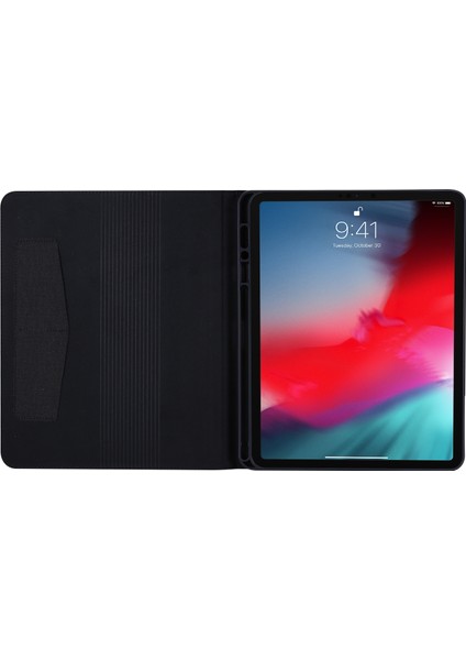 Kumaş Dokulu Kart Yuvaları Standı Deri Kılıf iPad Pro 12.9 (2022)/(2021)/(2020)/(2018)-SIYAH (Yurt Dışından)