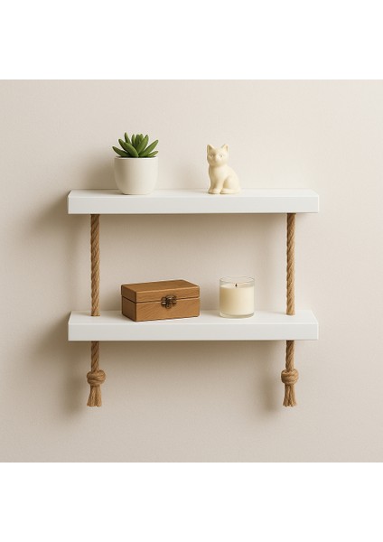 Jüt Ipli 2 Katlı Duvar Rafı – Beyaz Mdf Dekoratif Raf-30*13 cm fiyatları