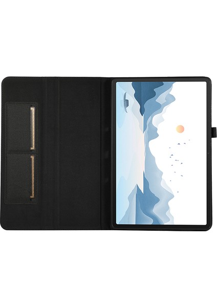 Lenovo Tab P12 Kılıf Kumaş Doku Deri Tablet Kılıfı Kart Tutucu Ile-Siyah (Yurt Dışından)