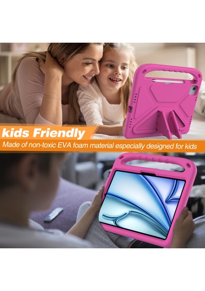 iPad Air 11(2025)/(2024)/PRO 11(2024)KILIF El Tutacağı Destek Standı Tablet Eva Kılıfı-Gül (Yurt Dışından)
