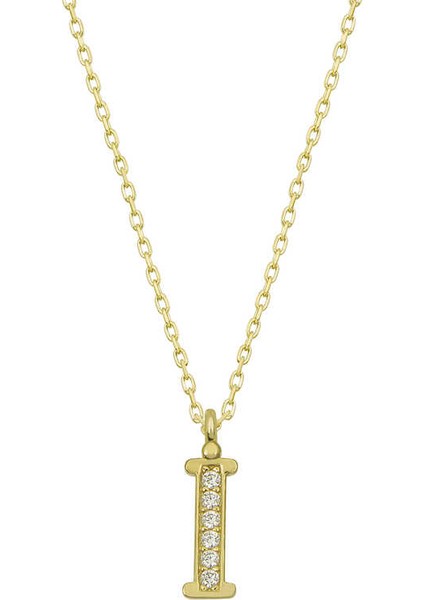 925 Ayar Gümüş Gold I Harfi Kadın Gümüş Kolye (T6616) (491491)