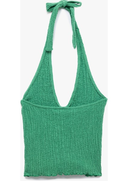 Yeni Sezon Bürümcük Kumaş Slim Fit Sırt Dekolteli Halter Yaka Üst indirimleri