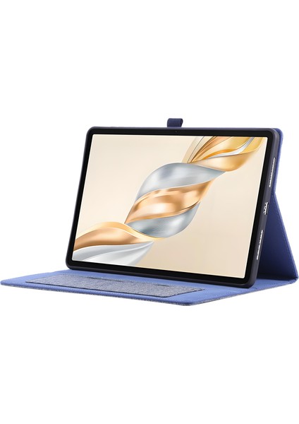 Honor Pad X9A Deri Kılıf Kart Tutucu Kumaş Doku Tablet Standı Kapağı-Mavi (Yurt Dışından)