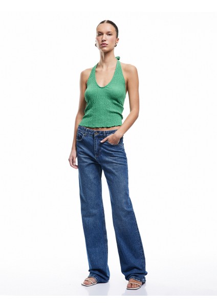 Yeni Sezon Bürümcük Kumaş Slim Fit Sırt Dekolteli Halter Yaka Üst fiyatları