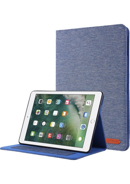 iPad 9.7 Inç (2018)/(2017)/IPAD Air (2013)/AIR 2 Tablet Kılıfı Kumaş Doku Deri Koruyucu Kapak Kart Yuvalı Stand-Mavi (Yurt Dışından)