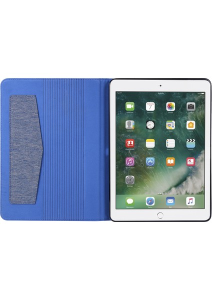 iPad 9.7 Inç (2018)/(2017)/IPAD Air (2013)/AIR 2 Tablet Kılıfı Kumaş Doku Deri Koruyucu Kapak Kart Yuvalı Stand-Mavi (Yurt Dışından)