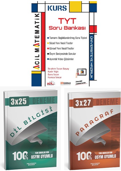 Anla Kazan + Acil 2026 Tyt Kurs Matematik ve Paragraf Dil Bilgisi Deneme 3 Lü Set fiyatları