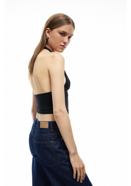 Yeni Sezon Slim Fit Sırt Dekolteli Crop Halter Yaka Büstiyer
