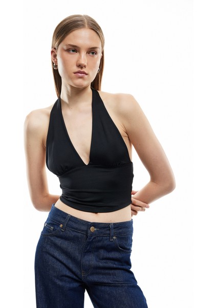 Yeni Sezon Slim Fit Sırt Dekolteli Crop Halter Yaka Büstiyer modelleri
