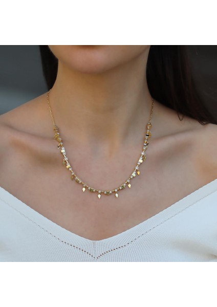 Zirkon Taşlı Küp Trend Gold Gümüş Kolye