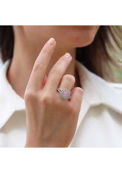 Oval Pembe Icecut Taşlı Gümüş Yüzük fiyatları