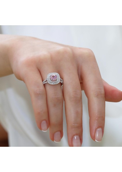 Oval Pembe Icecut Taşlı Gümüş Yüzük modelleri
