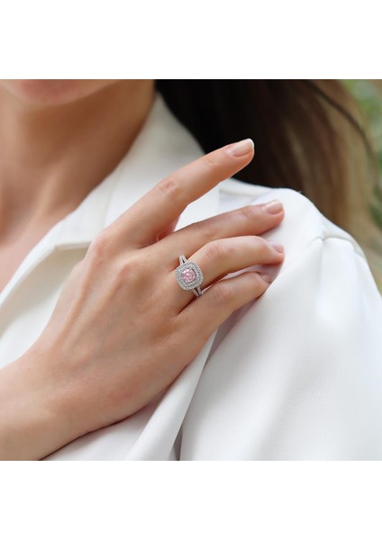 Oval Pembe Icecut Taşlı Gümüş Yüzük fırsatları