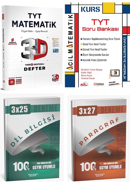 3D + Acil 2026 Tyt Kurs Matematik ve 3D Tyt Matematik Ders Defter Anla Kazan Deneme 4 Lü Set