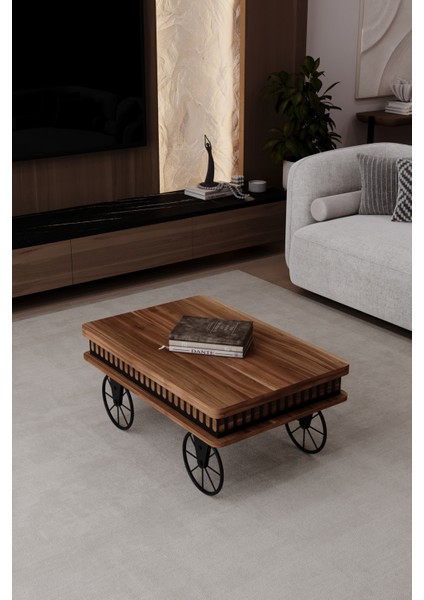 Capria Akıllı Sehpa, Çalışma Masası, Yemek Masası, Yer Sofrası, Tekerli Ceviz Renk