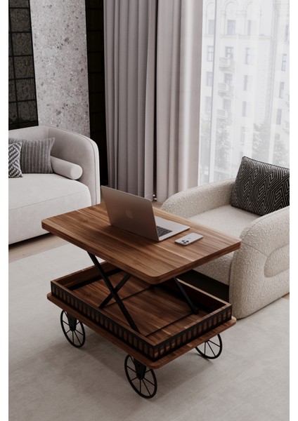 Capria Akıllı Sehpa, Çalışma Masası, Yemek Masası, Yer Sofrası, Tekerli Ceviz Renk fiyatları