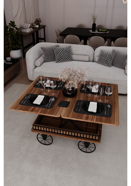 Capria Akıllı Sehpa, Çalışma Masası, Yemek Masası, Yer Sofrası, Tekerli Ceviz Renk modelleri