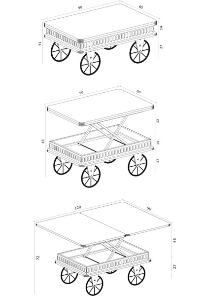 Capria Akıllı Sehpa, Çalışma Masası, Yemek Masası, Yer Sofrası, Tekerli Ceviz Renk fırsatları