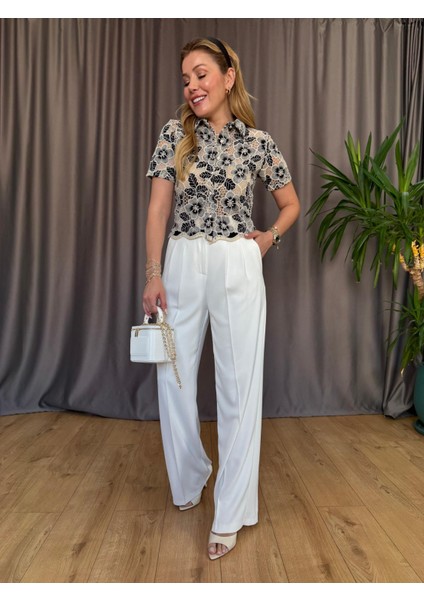 Siyah Çiçek Detaylı Gömlek modelleri
