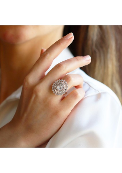 Oval Mekik Taşlı Sky Diamond Gümüş Yüzük
