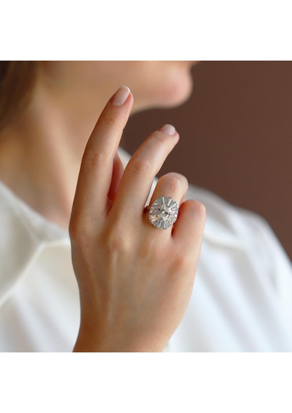 Sky Diamond Baget Oval Kesimli Gümüş Yüzük