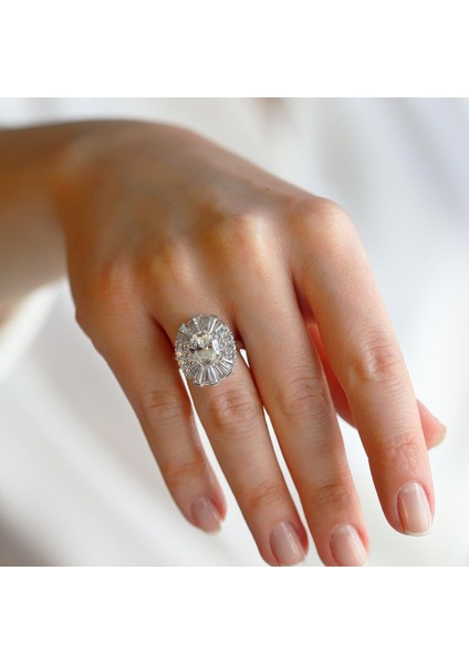 Sky Diamond Baget Oval Kesimli Gümüş Yüzük fiyatları