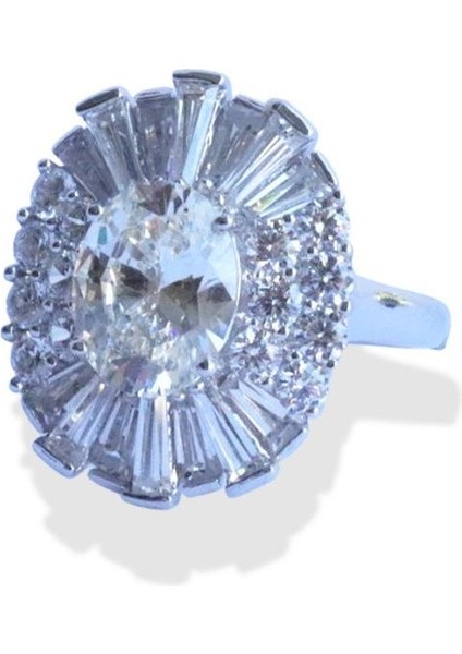 Sky Diamond Baget Oval Kesimli Gümüş Yüzük indirimleri