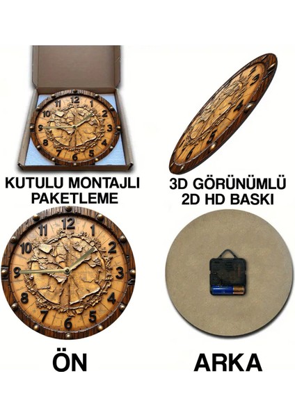 Sessiz Yuvarlak Ahşap Duvar Saati, Kuvars Hareketli 3D Görünümlü 2d Saat SDW135