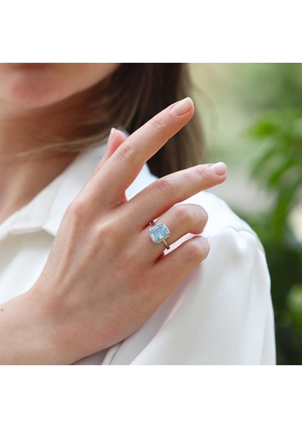 Baget Aquamarine Icecut Taşlı Gümüş Yüzük