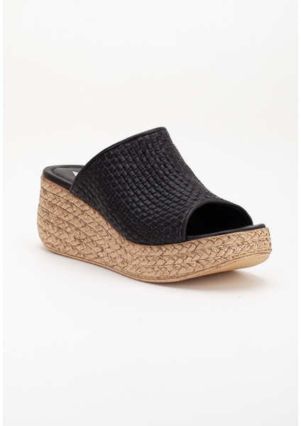 Kadın Hakiki Deri Örgülü Terlik - Siyah fırsatları