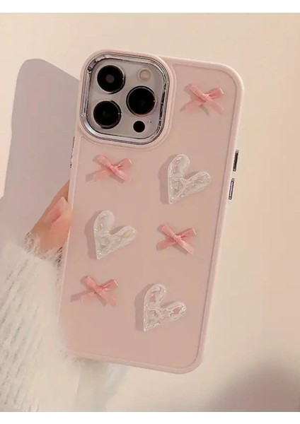 Apple iPhone 15 Pro Uyumlu Kılıf Kurdele ve Kalp Figürlü Darbeye Dayanıklı Sert Silikon Kapak modelleri