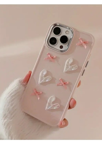 Apple iPhone 15 Pro Uyumlu Kılıf Kurdele ve Kalp Figürlü Darbeye Dayanıklı Sert Silikon Kapak indirimleri