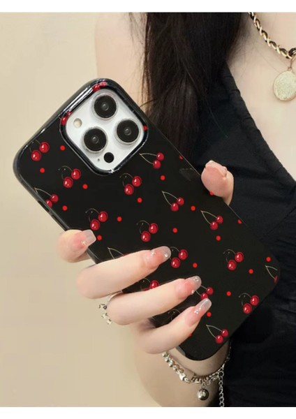 Iphone 14 Pro Max Uyumlu Kılıf Kiraz Desenli Parlak Darbelere Dayanıklı Yumuşak Silikon Kapak Siyah fiyatları